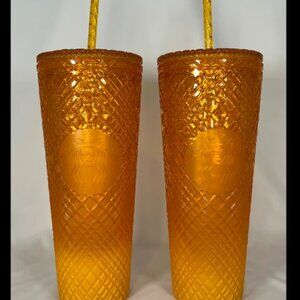 Bundle of 2 Starbucks Venti Tumblers - Orange Mango Jeweled Grid Ombre - NWT